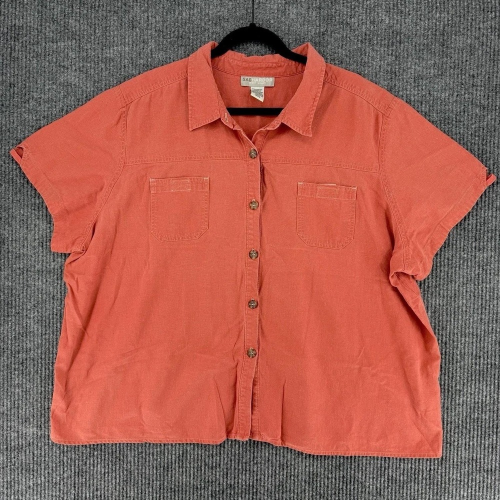 Vintage Sag Harbor linen lyocell camp shirt women's 3X coral oversized button up